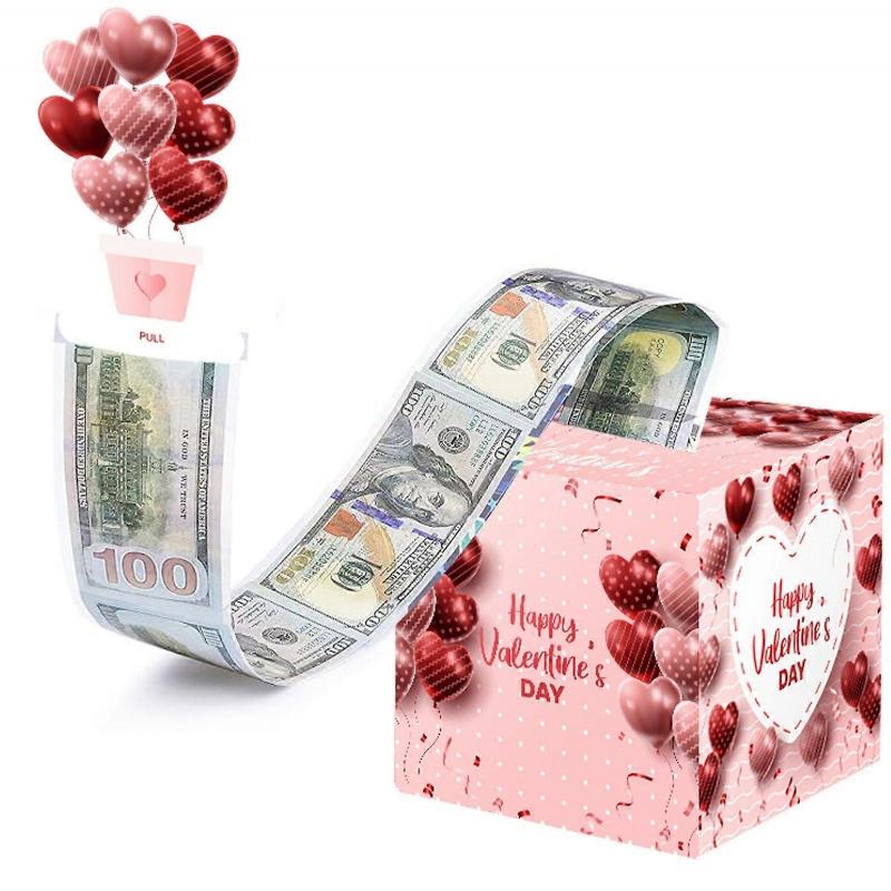 Valentine's Day Money Box for Cash Pull Money Box for Cash Gift with Greeting Card Valentine Surprise Money Roll Gift Box DIY Money Box Toy Playsets