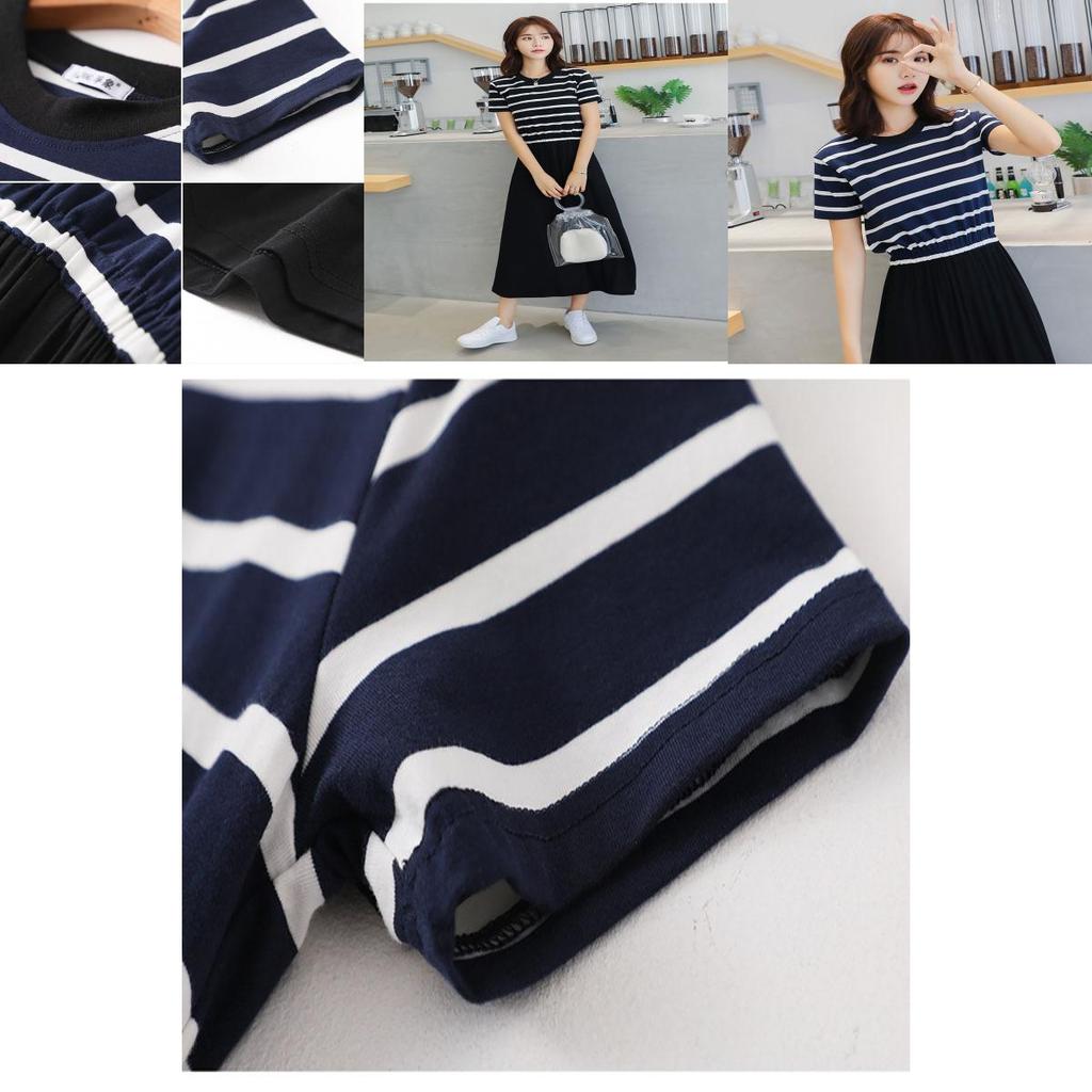 Design Senza Tempo Abito Estivo da Donna a Righe Casual Senza Maniche a Manica Corta Abito Lungo per Eleganza Quotidiana