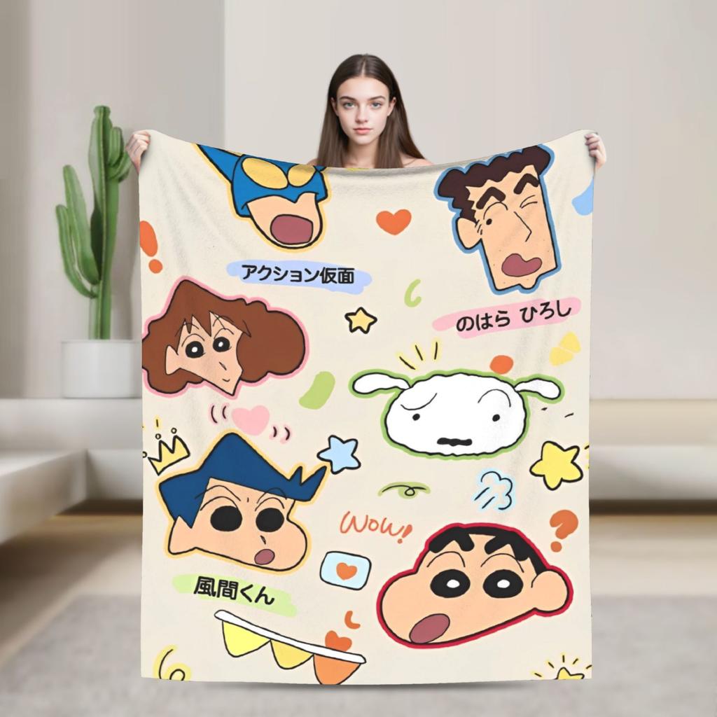 Cute Cartoon Crayon Shin-chan Blanket  Wool Funny Breathable Throw Blankets for Home Textile Decor