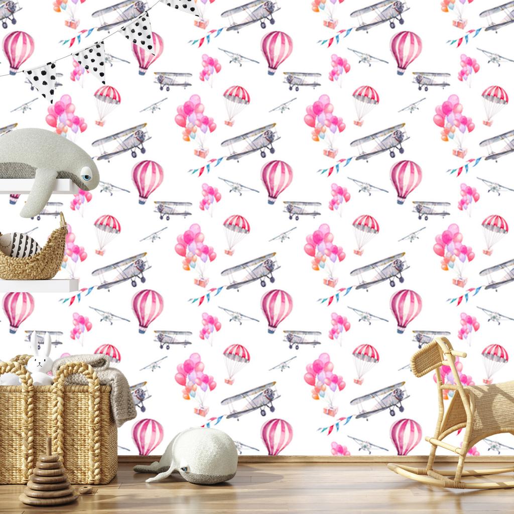 Wallpaper Balloons and Airplanes In the Sky for the Living Room and Bedroom 50x1000