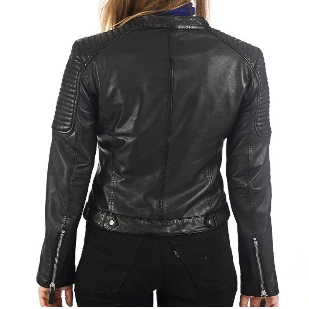 Noora Women's BLACK Leather Jacket | Motorcycle Slim Fit Biker Jacket With Full Sleeves |