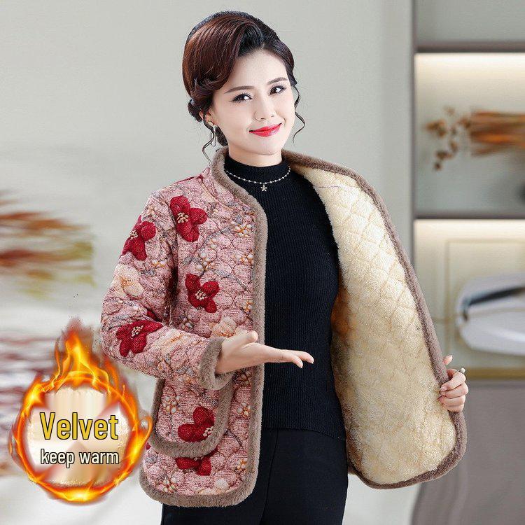 Mom’s New Style Retro Padded Jacket - Velvet Warmth, Small Cotton Coat for Middle-Aged and Elderly Women