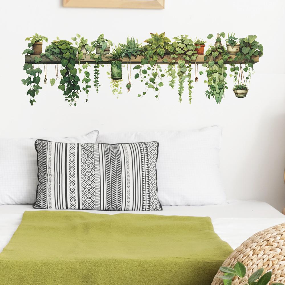 1PCS Small Fresh Green Plant Leaves Study Bedroom Living Room Wall Landscaping Decorative Wall Stickers