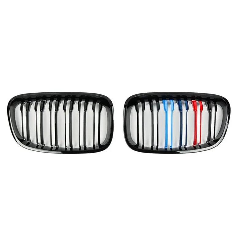 2012-2014 För BMW 1-serie F20 Grill Dubbla Ribbor Blank Svart/Matt Svart/Svart+Krom ABS Främre Njuregrill