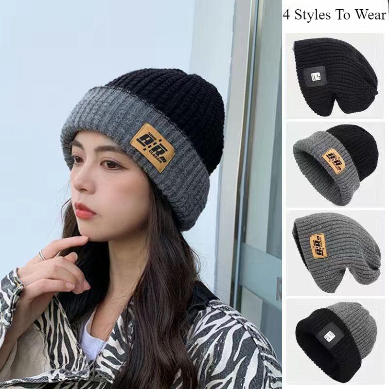 

Зимняя шапка Баотоу, плюшевая вязаная женская пуловерная шапка, свитер с воротником, вязаная шерстяная ветронепроницаемая шапка с ушами чёрный