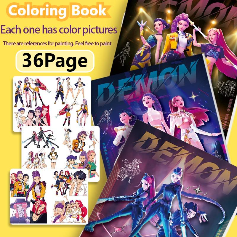 New 36Page K-Pop Demon Hunters Picture Book 24*17cm Anime Peripheral Line Art Coloring Book Children's Album Coloring Painting