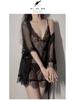 Strappy Lace Nightgown & Tie-Up Robe Set: Tempting Lingerie Homewear for Women