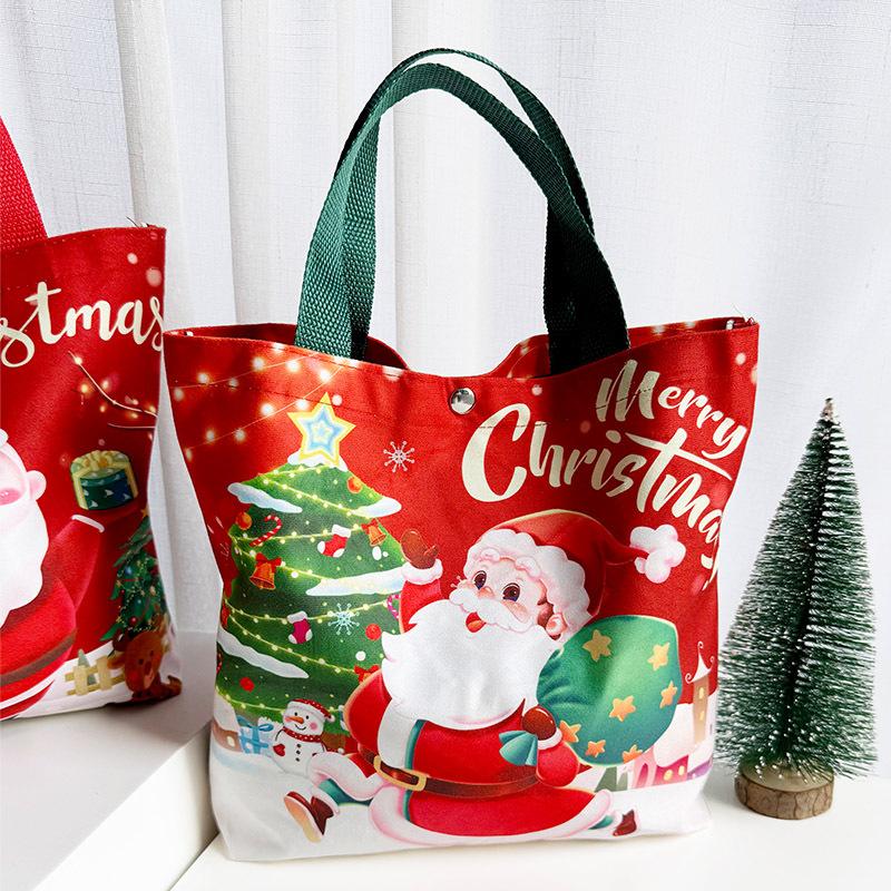 1pc Christmas Santa Claus Canvas Tote Bag Reusable Xmas Handbag Lovely Red New Year Gift Party Supply