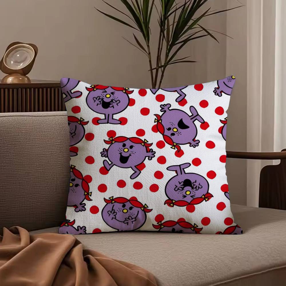 Mr. Men and L-Little Miss Pillow Case Anti-dustmite Pillowcase Invisible zipper silky short plush Sofa cushion cover