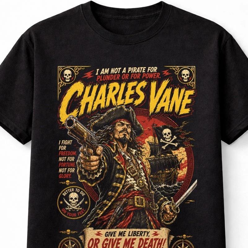 Charles Vane Pirate Captain Skull Ship Buccaneer Graphic Unisex TShirt S