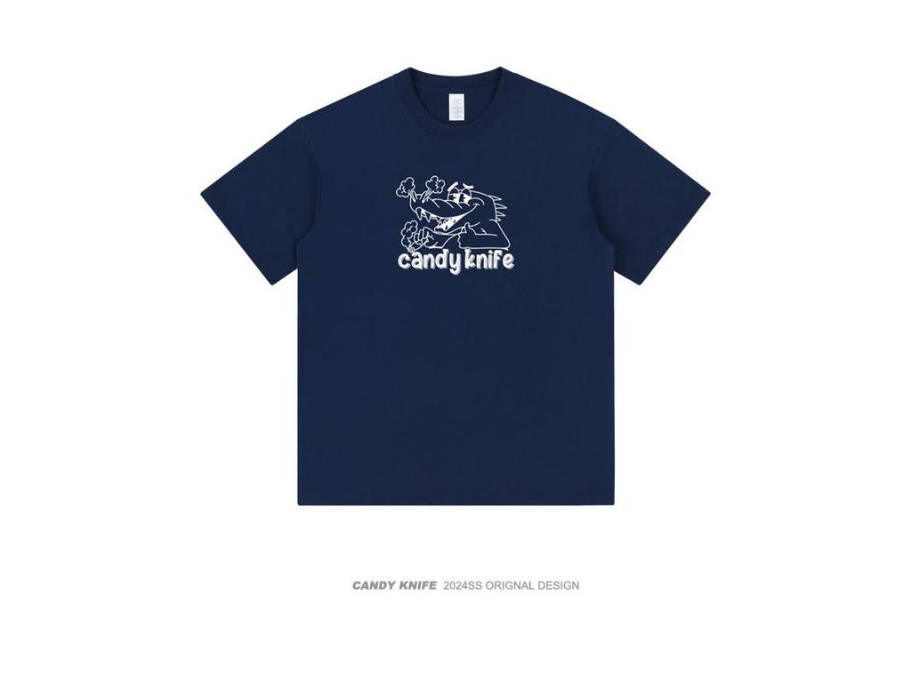 Trendy Korean Cartoon Crocodile Print Couple T-Shirt - Short Sleeve, Versatile Summer Style