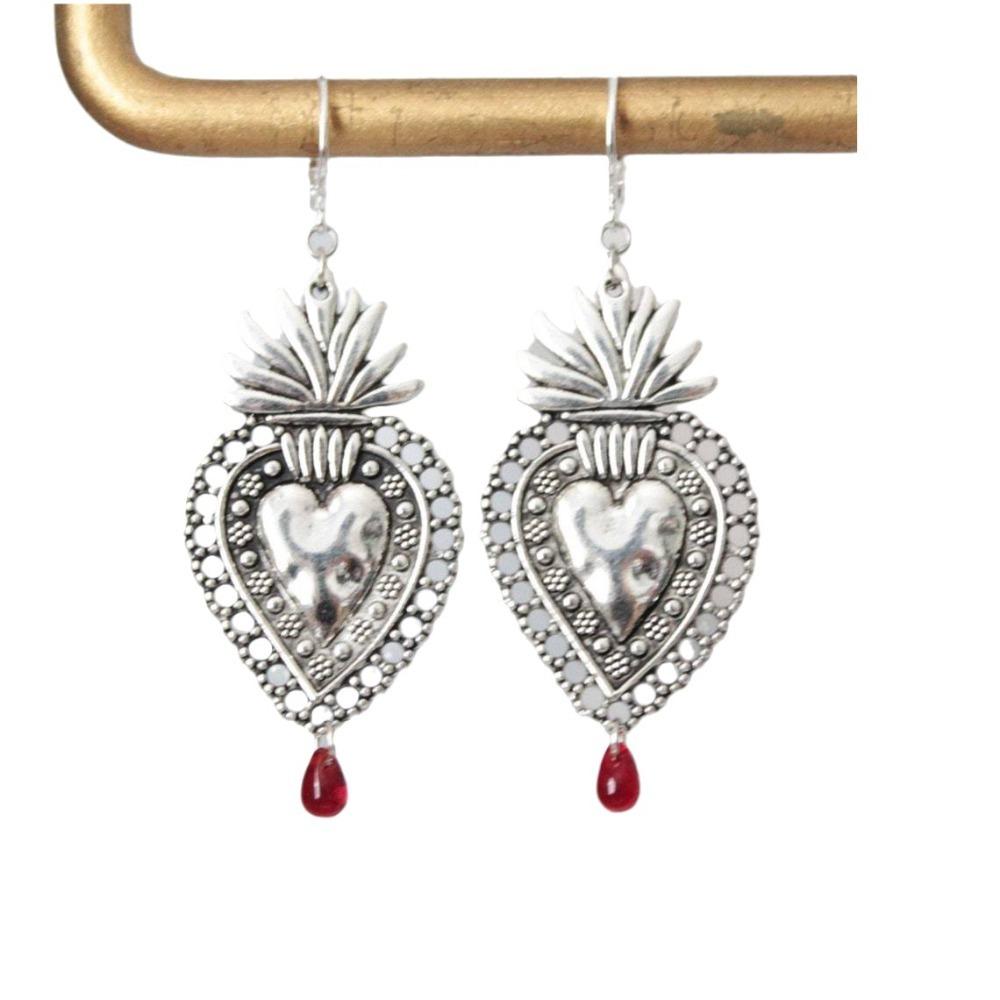 Exaggerate Fashion Heart-shaped Hollowing Red Dripping Blood Oath Dangle Earrings for Women Retro Ethnic Jewelry Accessory Gifts