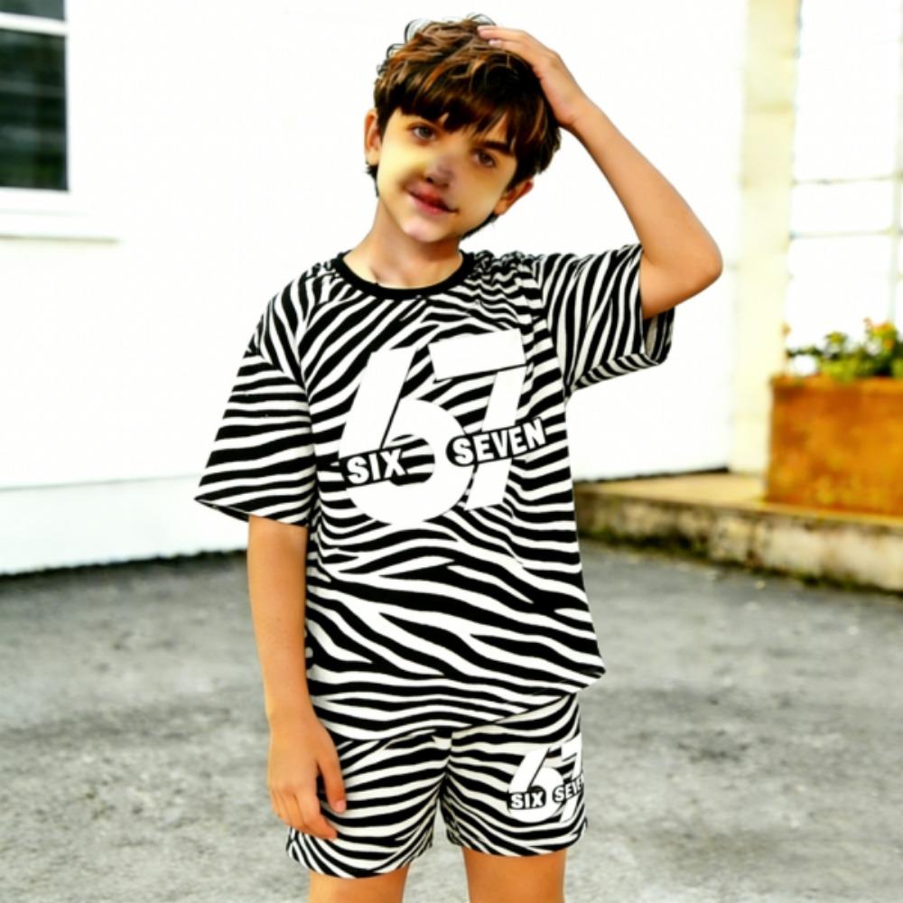 Modisches Zebra-Streifen 67 Leopard-Print Herren T-Shirt und Shorts 2-teiliges Set Sommer Lässiges Outfit für Herren- und Damenbekleidung Oberteil