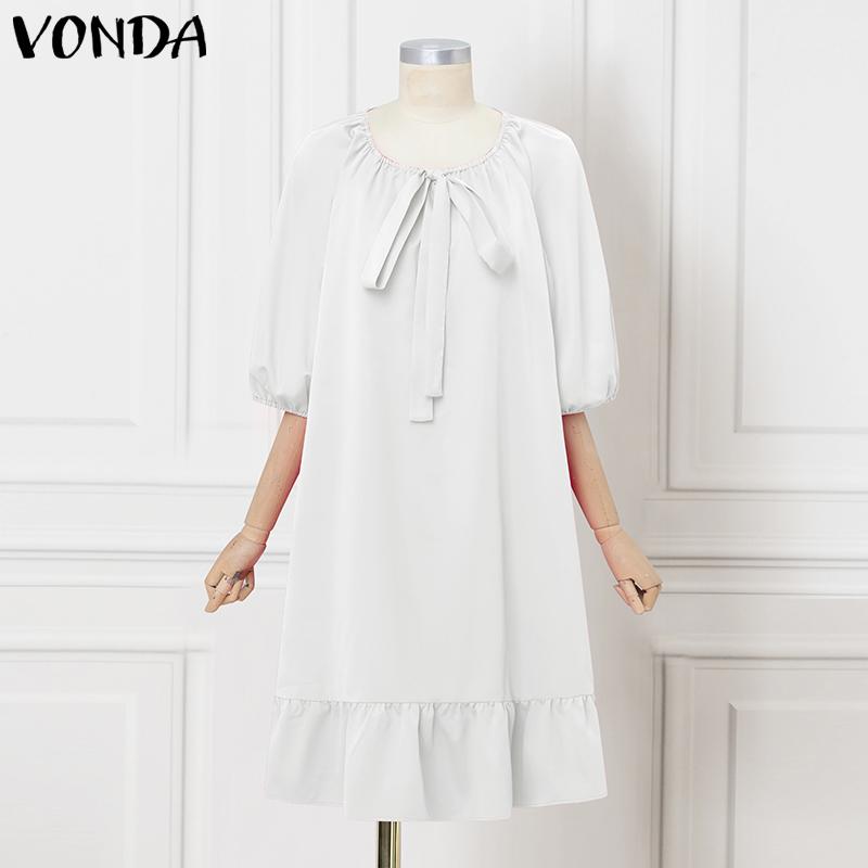 

VONDA Женское пышное платье-миди с рукавами 3/4 и бантом, однотонное, свободного кроя M