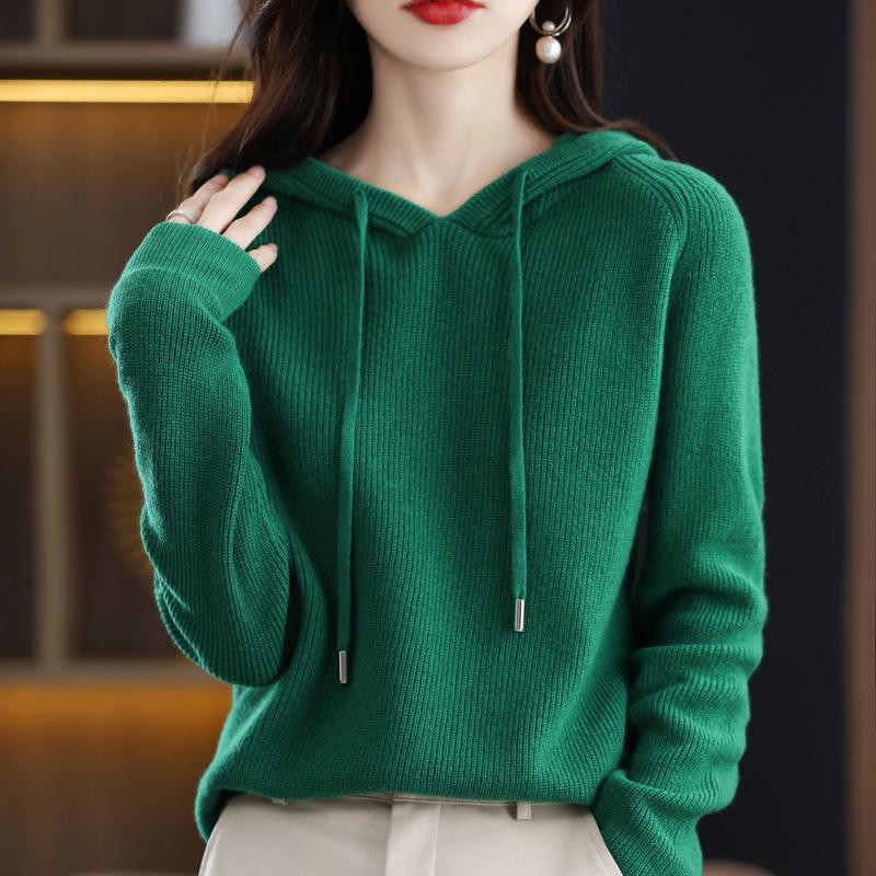 Women's Hooded Sweater: New Autumn/Winter Loose Fit Core-Spun Yarn Pullover