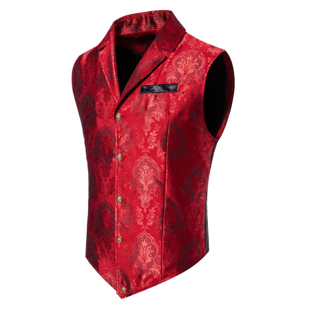 Men's Paisley Gothic Vest Victorian Steampunk Waistcoat with Notched Lapel for Tuxedo Formal Events Themed Weddings