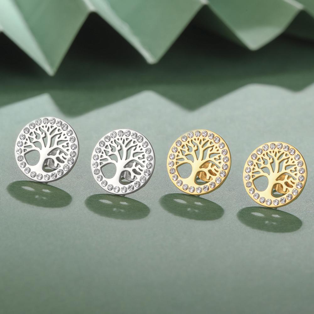 Dawapara Cirkel Levensboom Oorbellen Clear Zirconium Ronde Oorbellen Roestvrij Staal Ierse Sieraden Vriendschapscadeau