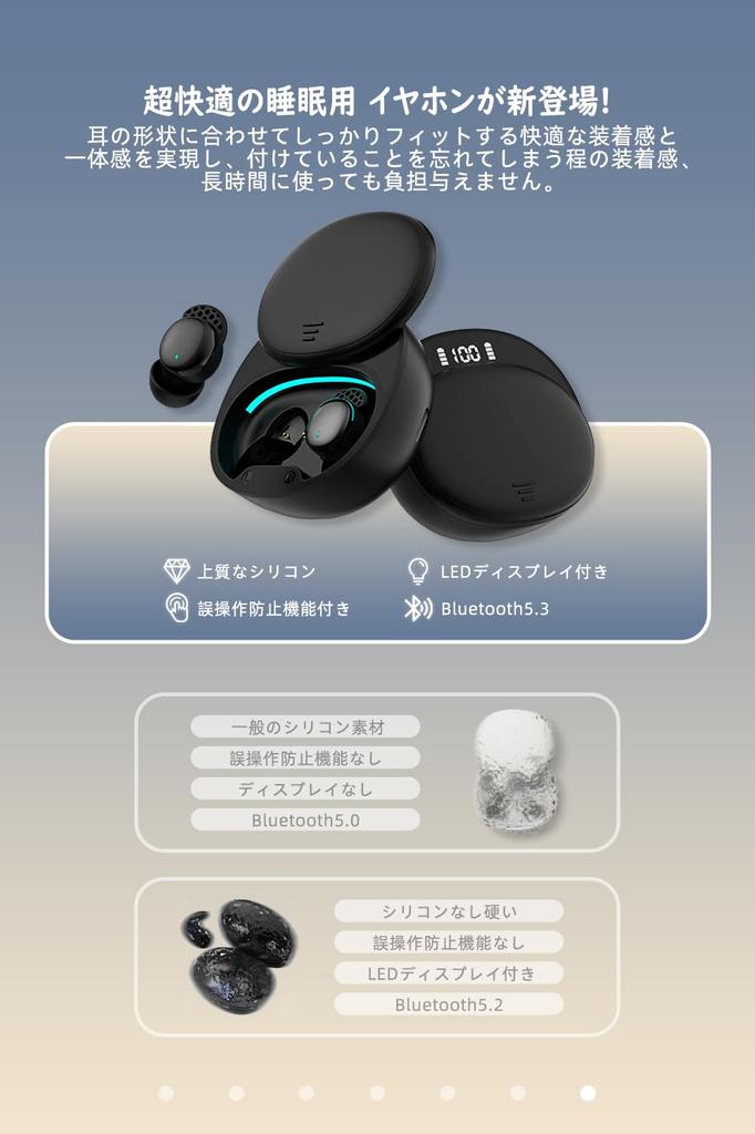 Mandourai Sleep Painless Sleep Earbuds with Miscontact Improved Bluetooth Sound Mini High Sound Sleep Charging Earphones, Prevention, Sleep, 5.3,