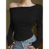 Xiaoke Wiwi Western Style Sloping Shoulder Long Sleeves Shirt Women 2025 New Design off-the-Shoulder Inner Wear Base Top Clothes