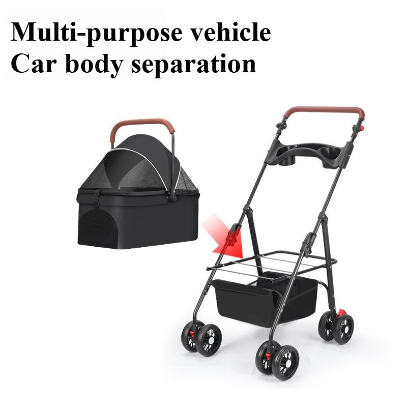 Three-in-one foldable pet cat and dog cart detachable pet cage sunshade canopy small and lightweight foldable teddy bear style