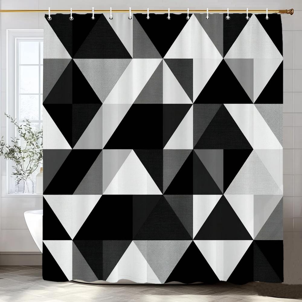 Modern Geometric Shower Curtain, Stylish Design Modern Minimalist Bathroom Curtain , Home Decoration Curtain With Hooks
