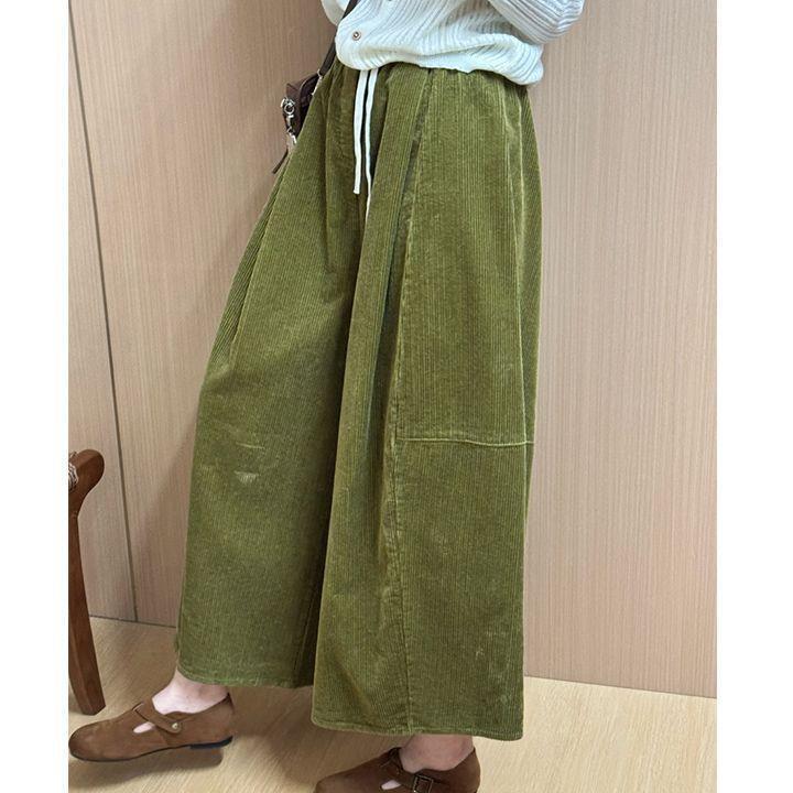 

Women s Corduroy Wide-Leg Cropped Pants with Skirt-Splice, Stylish and Loose Fit M (90-110 lbs)