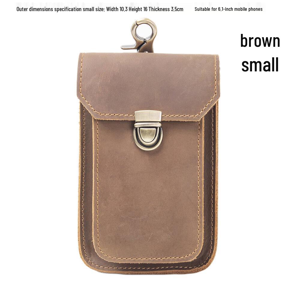 Men's Genuine Leather Waist Bag - Crazy Horse Cowhide Mobile Phone Holster for Outdoor & Construction Use