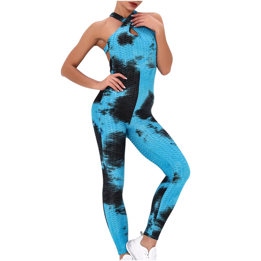 Women's Stitching Siamese Tie-Dye  Bubble Yoga Pants Ink Slim Hip-up Yoga Pants