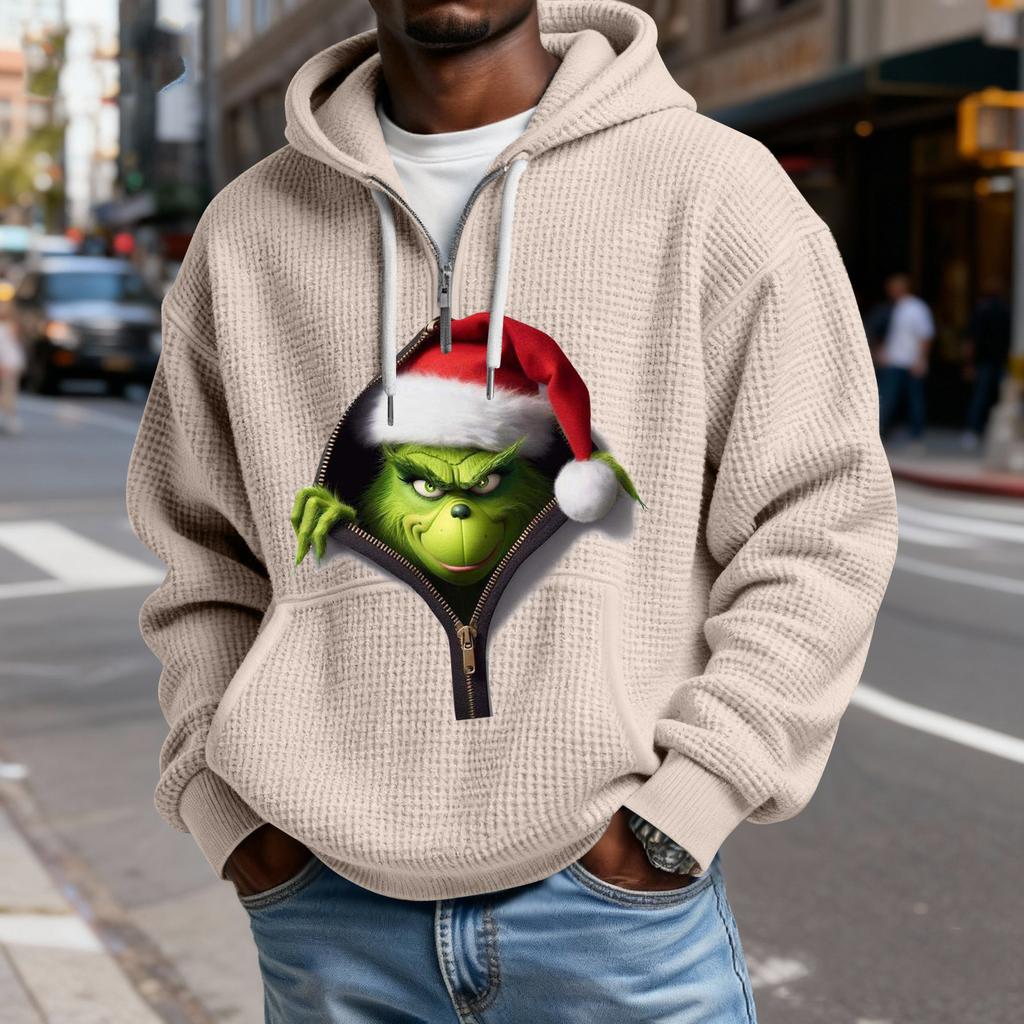 Mokaloha Men's Casual Solid Color  Zipper Long Sleeve Hooded Sweatshirt, Everyday Zipper Casual Long Sleeve T-Shirt