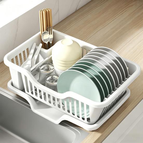 Draining Dish Rack with Drain Tray Prevents Water Accumulation Rack Large Partitioned Storage Organizer for Kitchen
