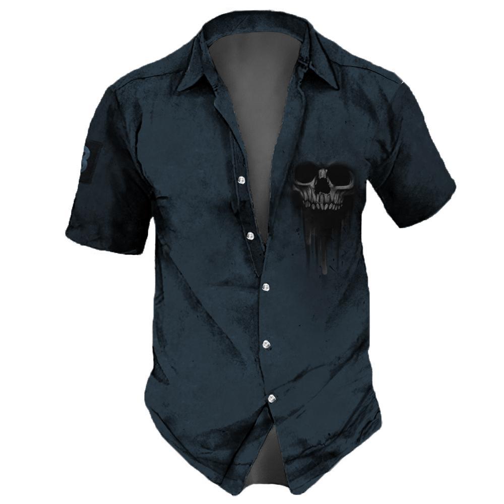 Schädel Herren Sommer Freizeithemden Hawaiianischer Kragen Streetwear Vintage Für die Straße Kurzarm Oberteil Party Urlaub Wansheng Festival