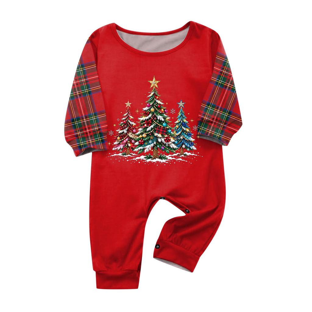 Christmas-print long-sleeve and long-pant matching family loungewear set