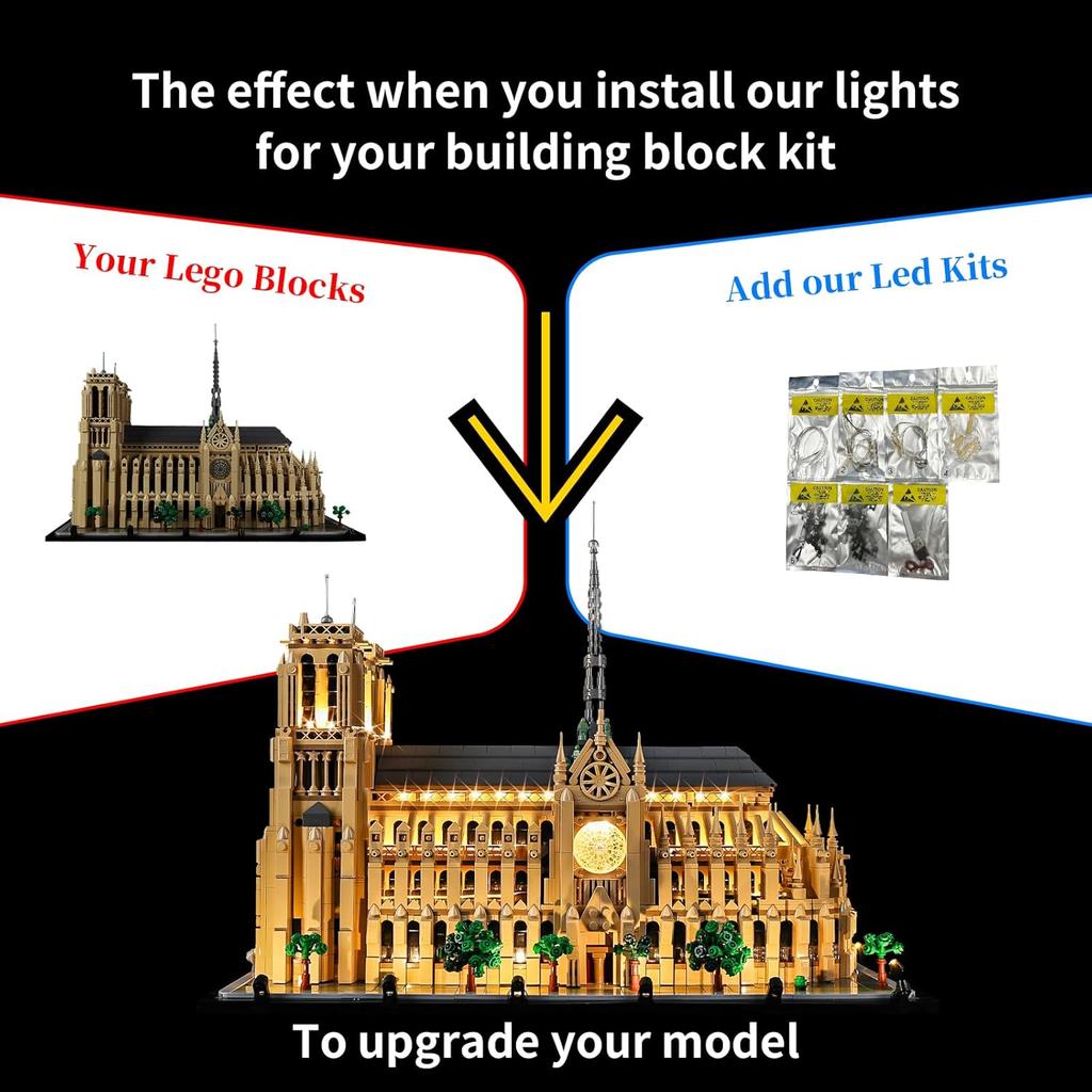 Kyglaring LED Lighting Kit, Compatible with lego Architecture Notre Dame de Paris Model,21061 light Set (lego Sets Not Included) Light Up Your lego!,