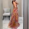 Spring Summer New Mesh Print Slip Dress for Women Crossborder European American Style
