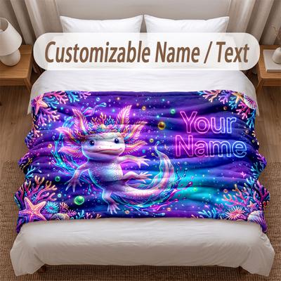Axolotl Theme Soft Blanket Personalized Custom Name Text Print Warm Blanket Home Sofa Bedroom Decor