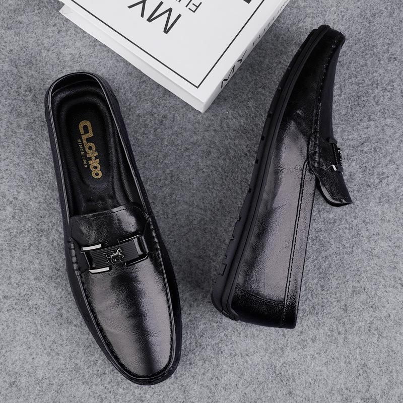 Loafers men's shoes leather overalls Doudou shoes casual shoes Korean version lazy driving shoes one pedal driver shoes
