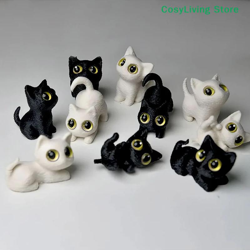 Ornamenti di Gatto Occhi Grandi Stampati 3D Mini Statue Gattino Carino in Miniatura Artigianato per Micro Paesaggi Piccoli Ornamenti Decorazione da Scrivania