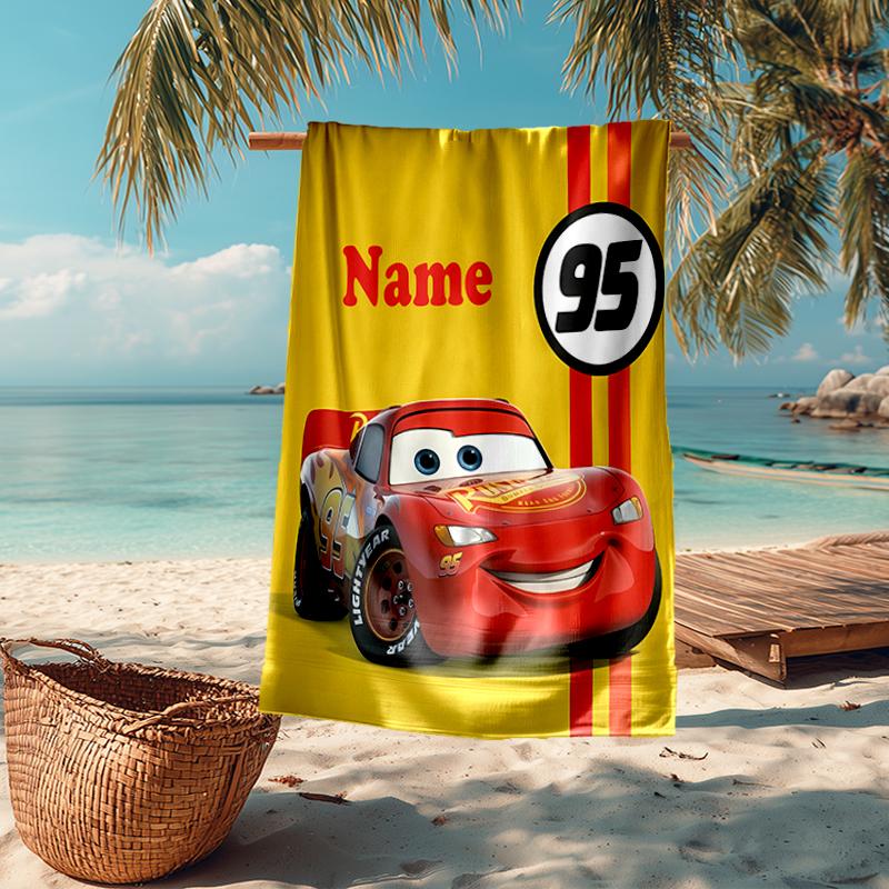 Custom Name Ultra-Soft Beach Towel with Cars Theme,Ideal for Pool - Camping, Diving - Perfect Travel Essential, Vibrant Beach Towel.