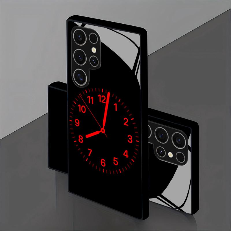 Red Clock Pattern 2D Phone Case for Samsung S26 S25 S24 S23 S22 S21 S20 A56 A36 A16 - Glass Protective Cover