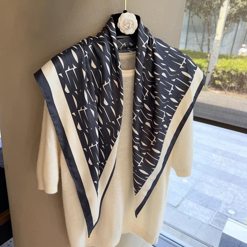 Spring and Autumn Premium Triangle Scarf Double Layer Satin Korean Edition Small Shawl Silky Smooth Foreign Style Neck Protection Silk Scarf Scarf