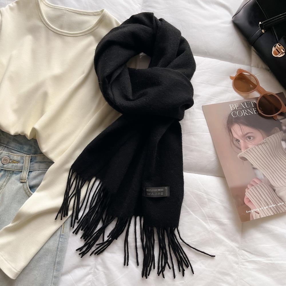 High-end pure wool scarf women's winter new camel red warm scarf long shawl