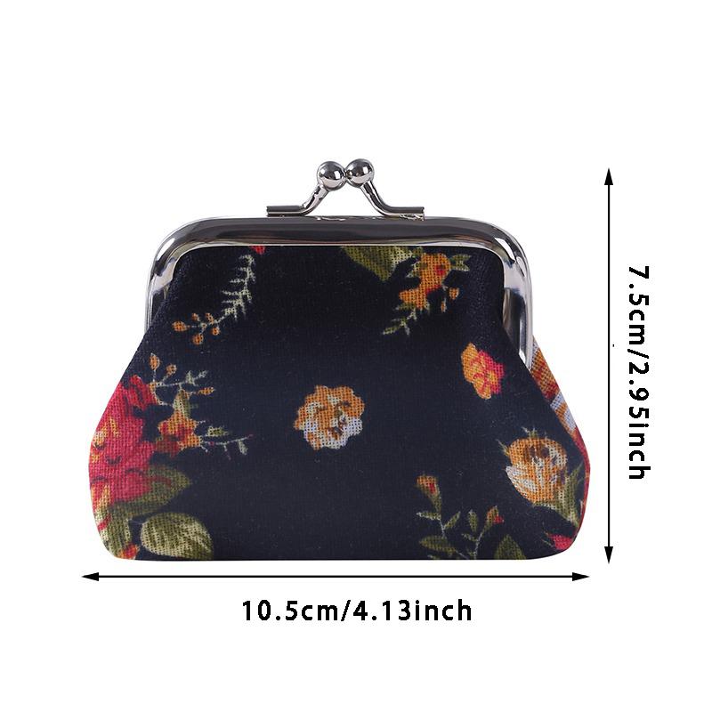 Women's Coin Purse Key Card Pocket Large Flower Pattern Buckle Retro Ladies Student Mini Purse Handbag Small Card Holder