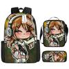 Classic Popular Funny Novelty Gacha 3D Printed 3pcs/Set Pupil School Bags Laptop Daypack Backpack Lunch Bag Pencil Case