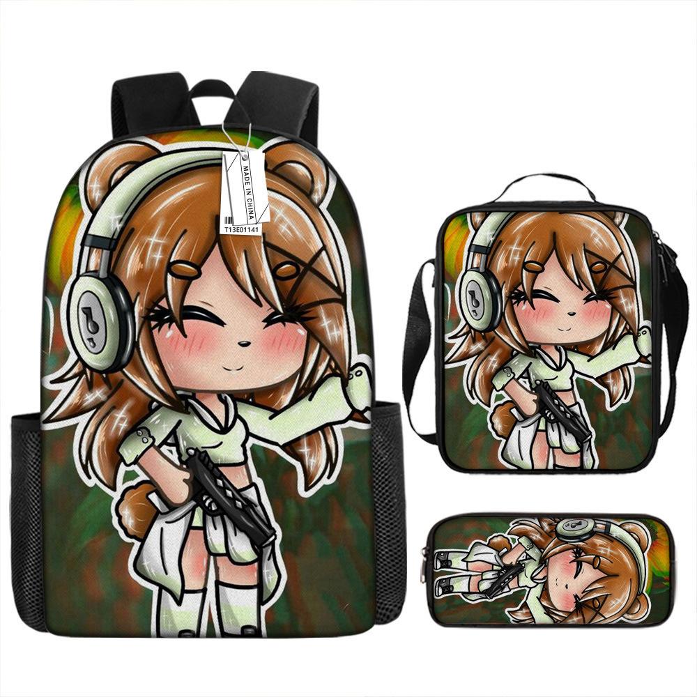 Classic Popular Funny Novelty Gacha 3D Printed 3pcs/Set Pupil School Bags Laptop Daypack Backpack Lunch Bag Pencil Case