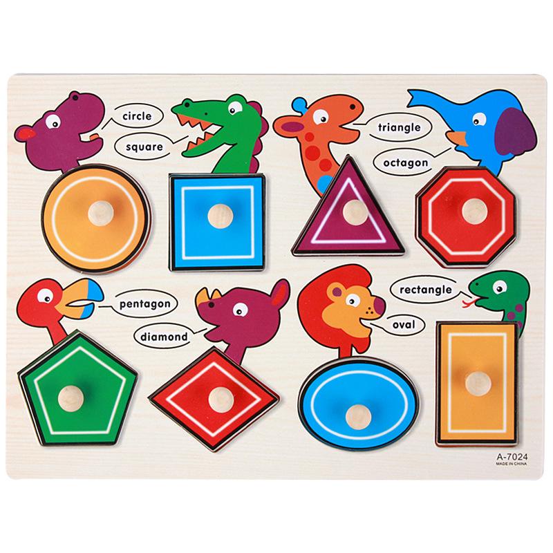 Montessori Holzpuzzles Baby Lernspielzeug Handgreifbretter Tangram Zeichentricktiere Früchte 3D Puzzles für Babys 2 3 Jahre