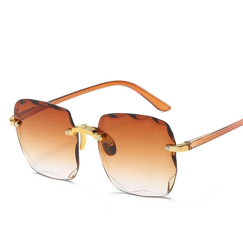 Square Rimless Sunglasses Women Luxury Brand Designer Summer Red Glasses UV400 Shades Fashion Sun glasses For Men