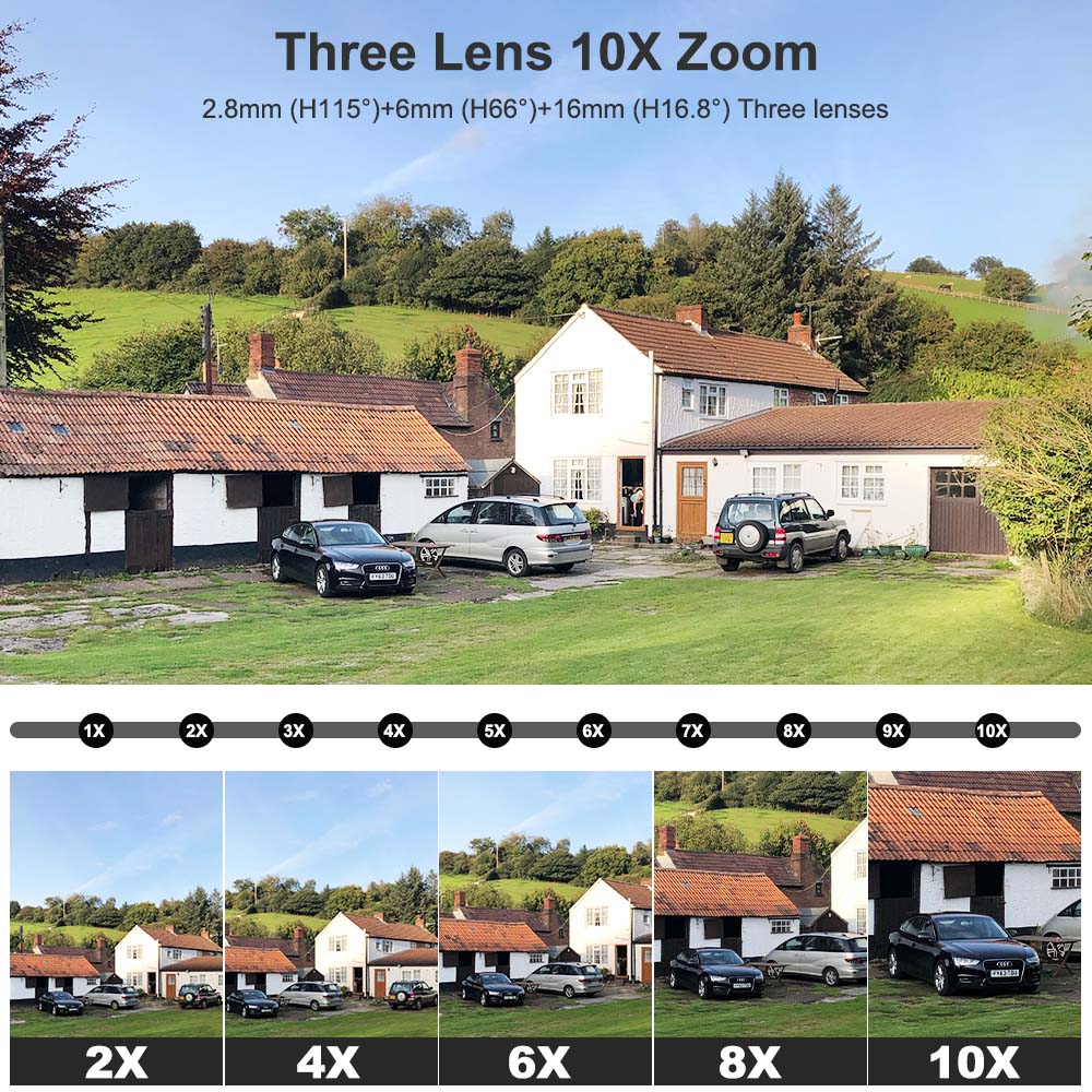 5K 12MP WiFi IP Outdoor 10X Zoom Three Lens Security Human Detection PTZ Video Surveillance Smart Home CCTV Camera