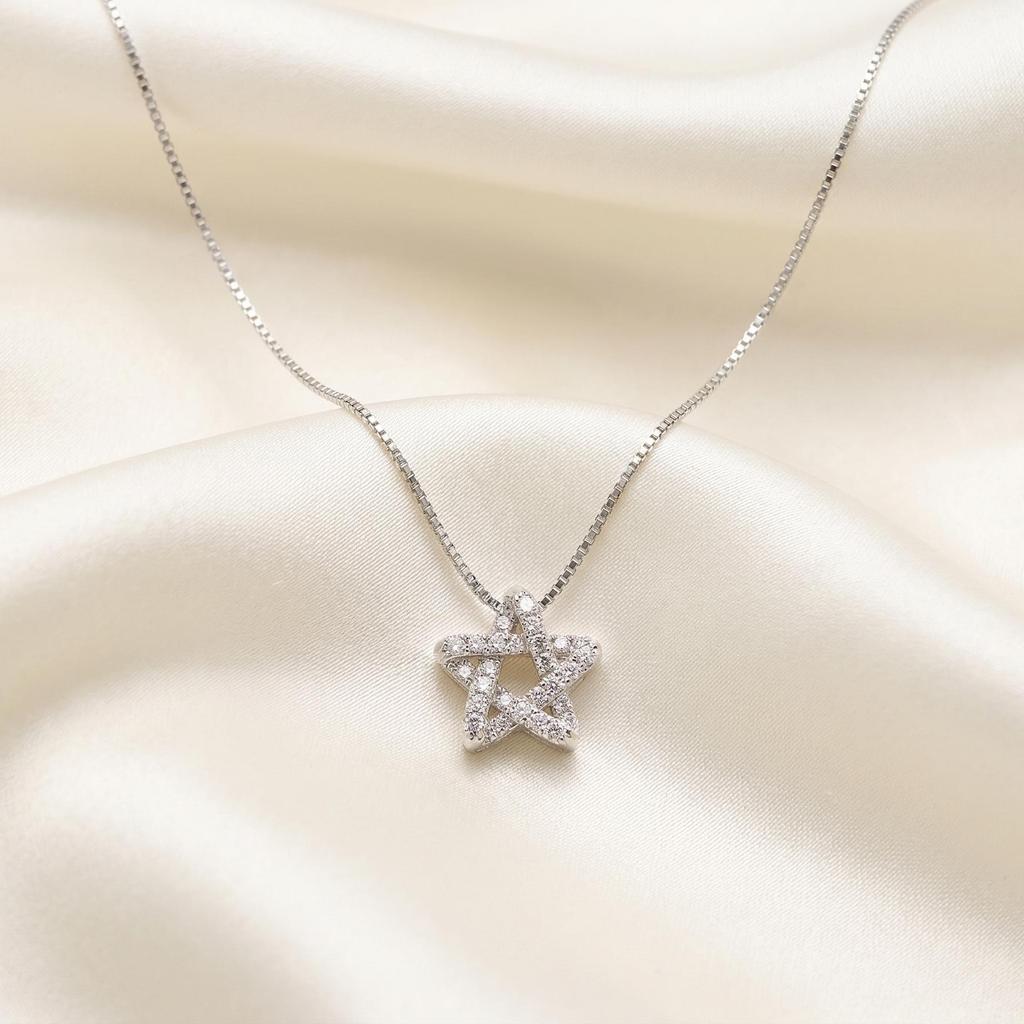Pure S999 Fine Silver Lucky Star Necklace for Women, Luxury 5-Pointed Star Pendant with Zircon, Hypoallergenic High Purity Jewelry Gift with Box