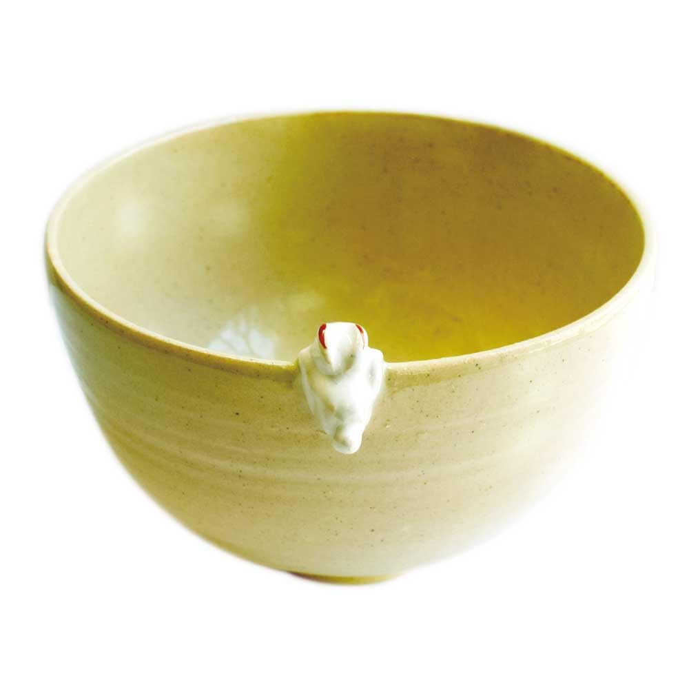 Matcha Tea Bowl, Kyoto Ware, Made in Japan, Rabbit Design, by Takenaka Kosho, Perfect for Tea Ceremony, Gift, 14cm Wide x 9cm High