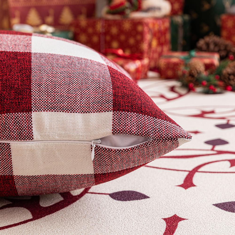 Weihnachtsrot Karierter Kissenbezug Imitation Baumwolle Leinen Wohnzimmer Sofa Kissenbezug Stoff Farbe Gewebt Großkarierter Kissenbezug
